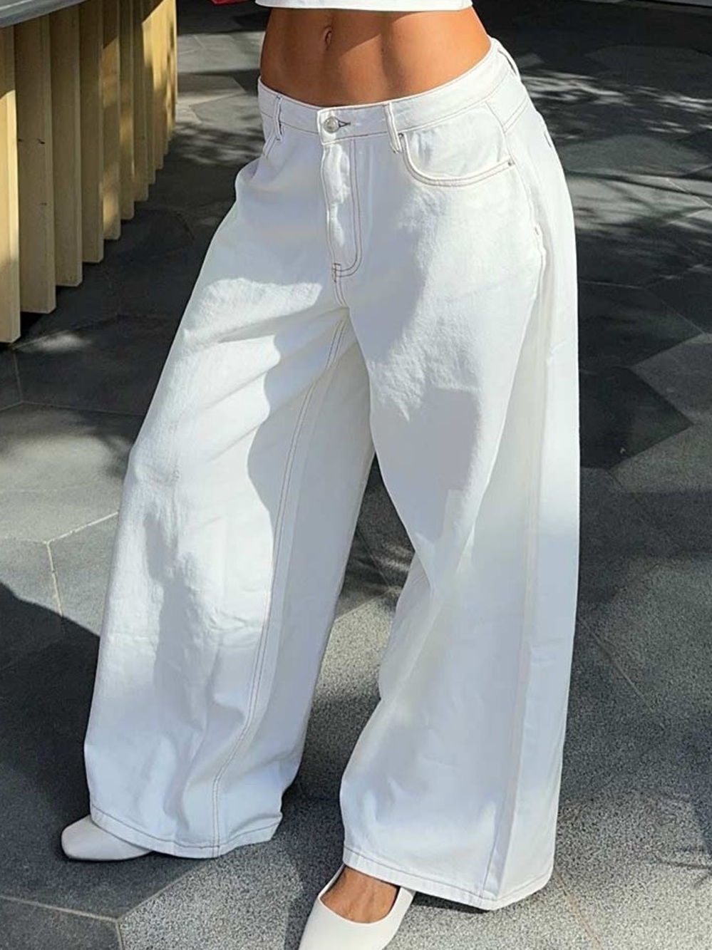 Princess Polly Naylor Mid Rise Wide Leg Jeans Cream Sz 12